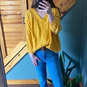 Style & Co Oversized Boho Crocheted Embroidered Balloon Sleeves V Neck Blouse XS